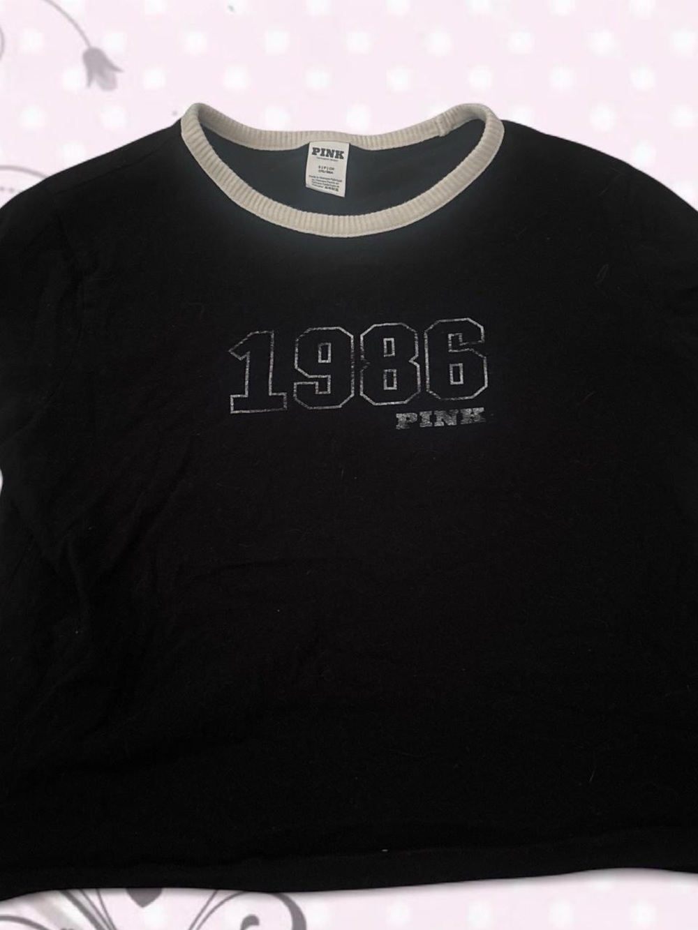 PINK Victoria's Secret Black Cropped tee with white Trim